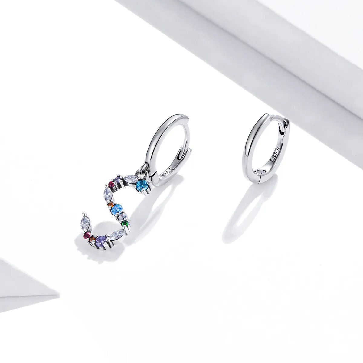 Pandora style silver Colorful Letter S Dangle Earrings SCE1032