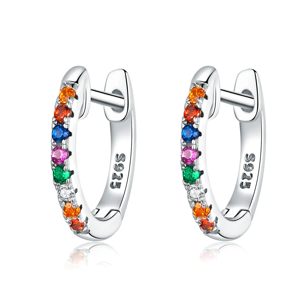 Pandora Style Silver Colorful Zircon Hoop Earrings - SCE721