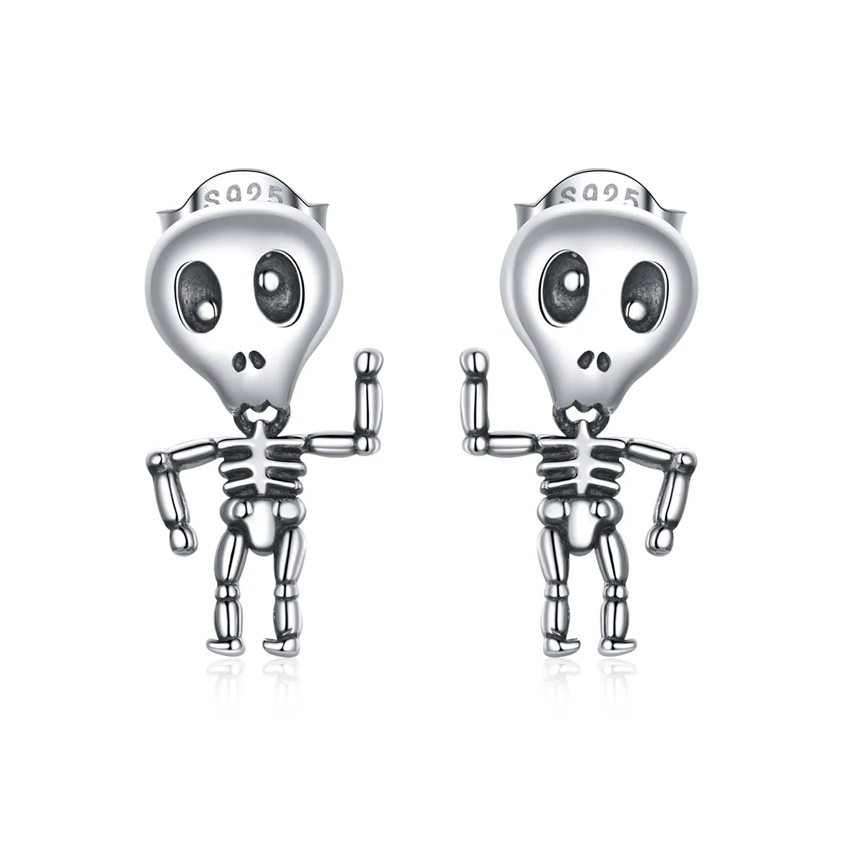 Pandora Style Silver Cool Skeleton Stud Earrings - SCE1110