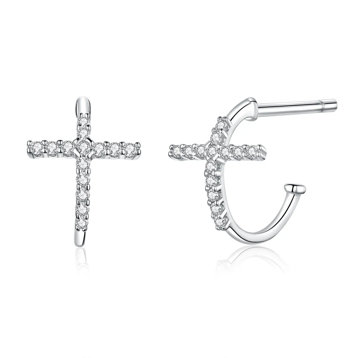 Pandora Style Silver Crossing Stud Earrings - SCE755