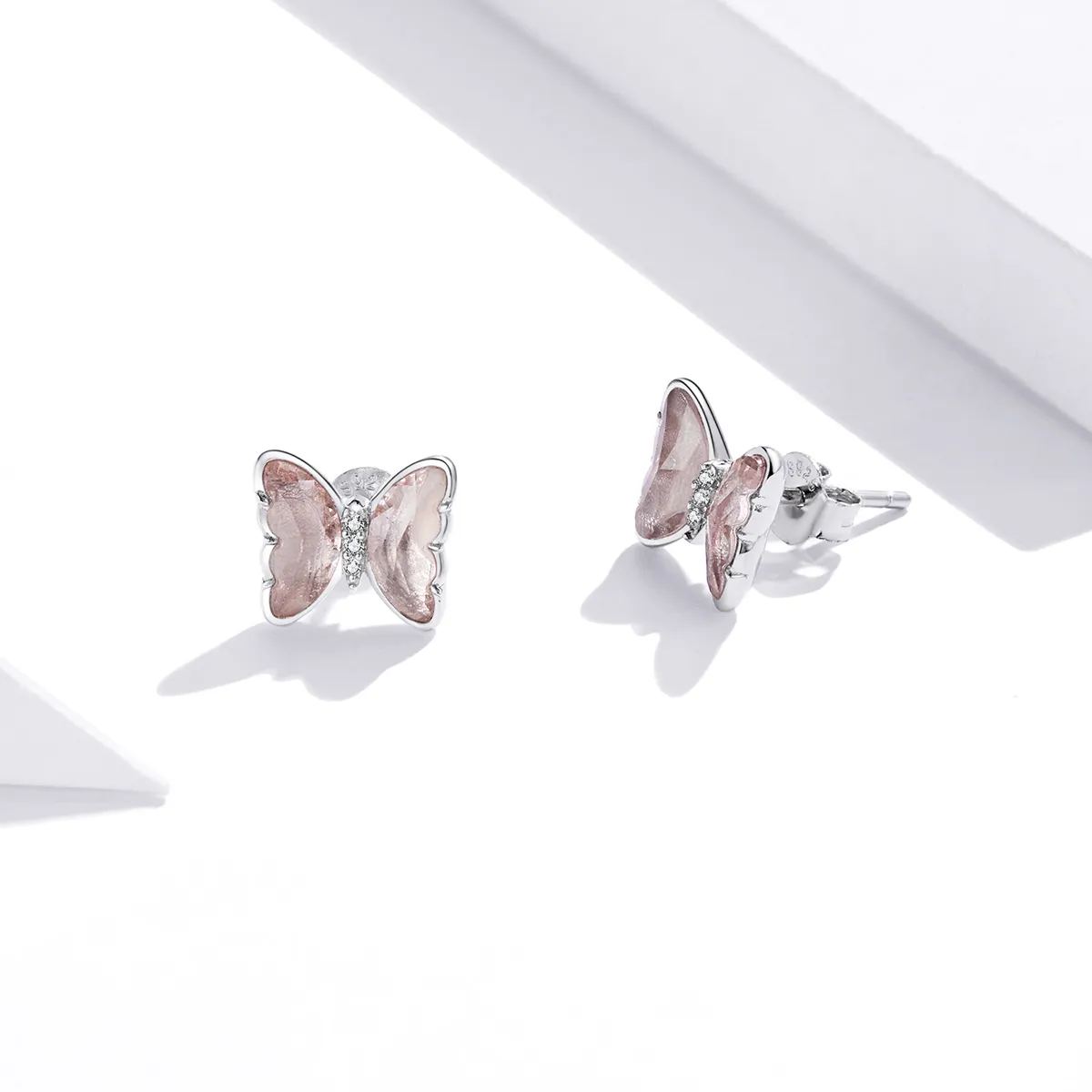 Pandora Style Silver Crystal Butterfly Stud Earrings - SCE1013