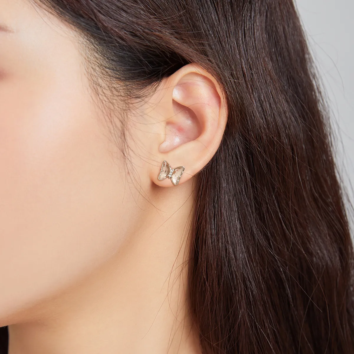 Pandora Style Silver Crystal Butterfly Stud Earrings - SCE1013