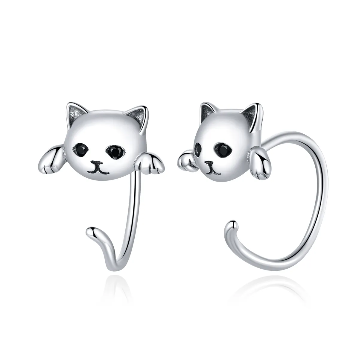 Pandora Style Silver Cute Cat Hoop Earrings - SCE965