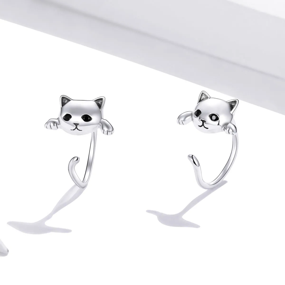 Pandora Style Silver Cute Cat Hoop Earrings - SCE965