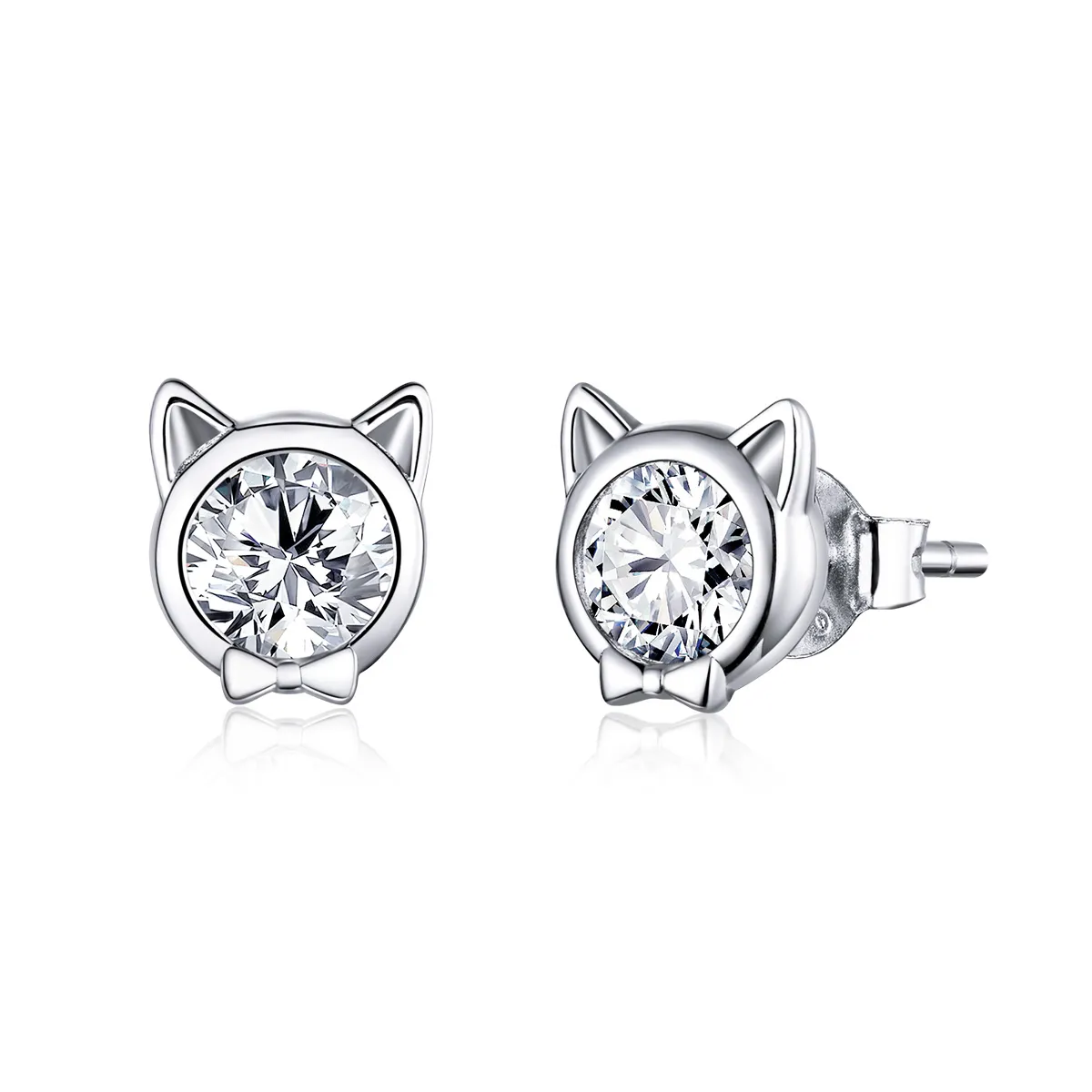 Pandora Style Silver Cute Cat Stud Earrings - SCE899