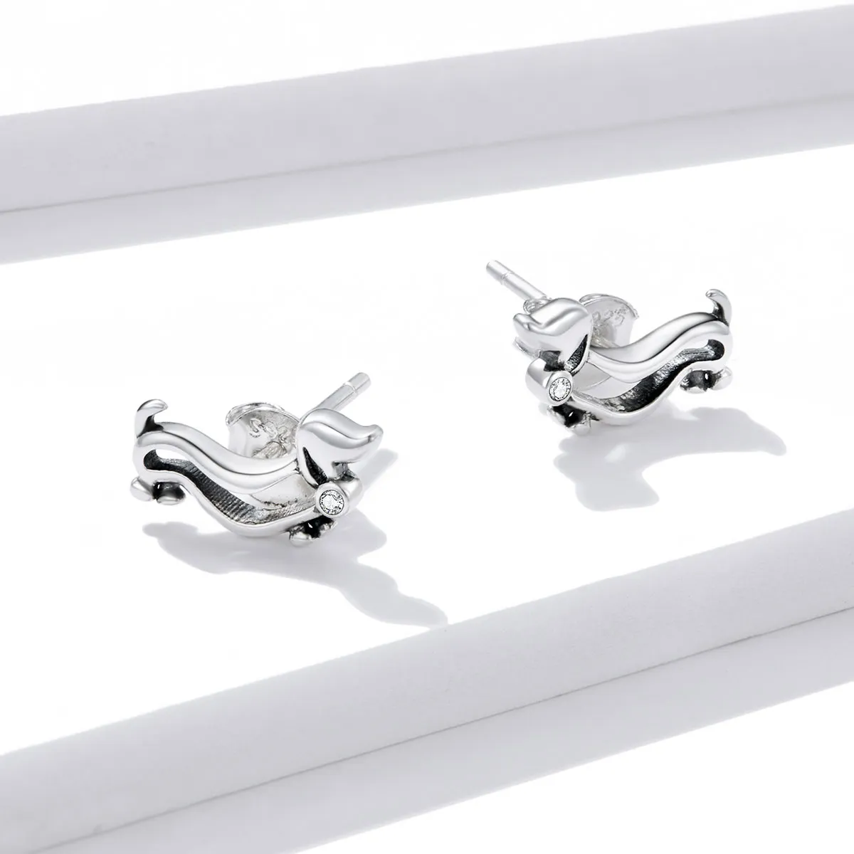 Pandora Style Silver Dachshund Stud Earrings - SCE952