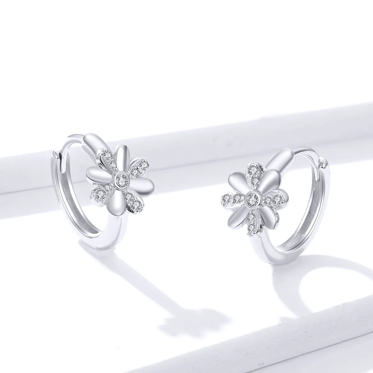 Pandora Style Silver Daisy Hoop Earrings - BSE359
