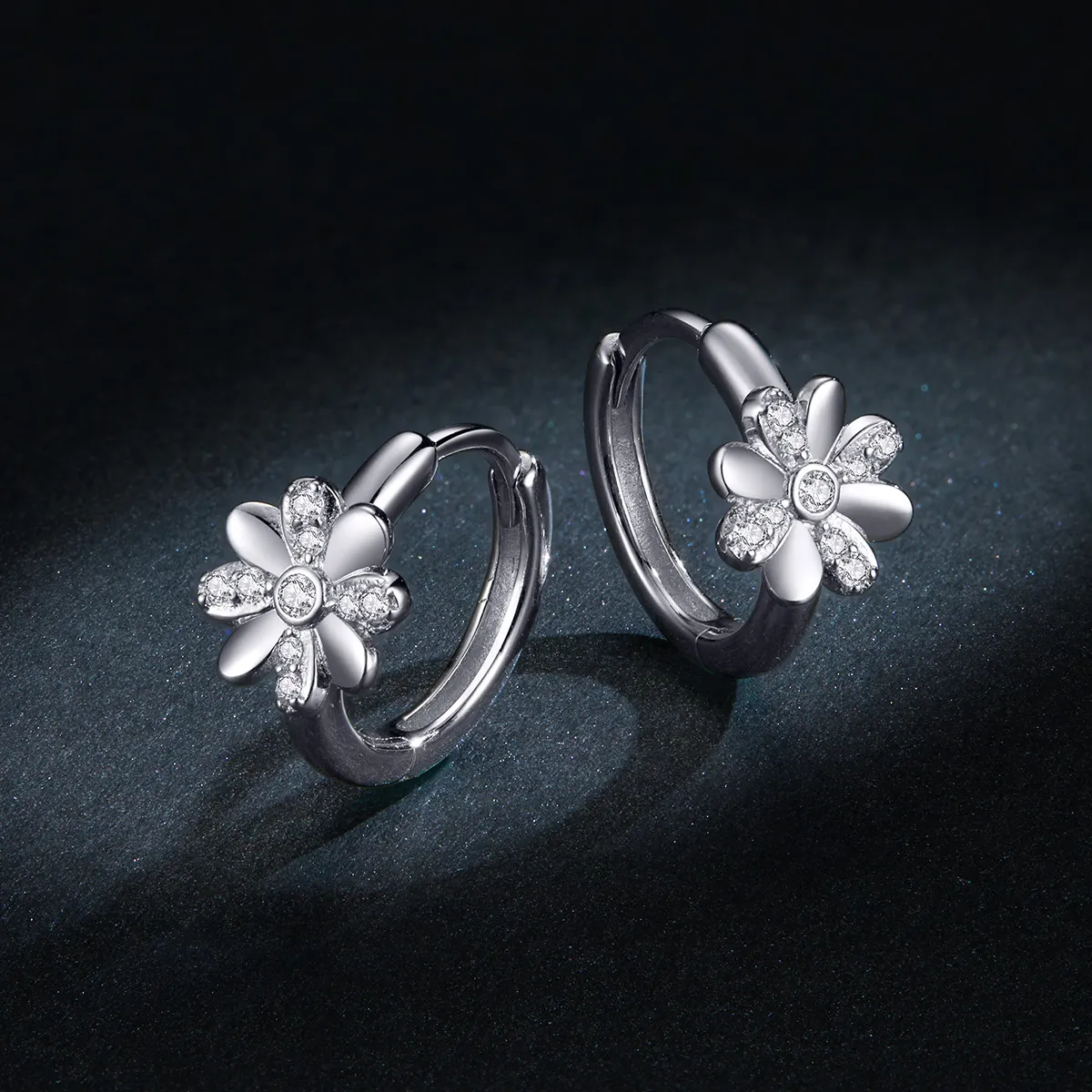 Pandora Style Silver Daisy Hoop Earrings - BSE359