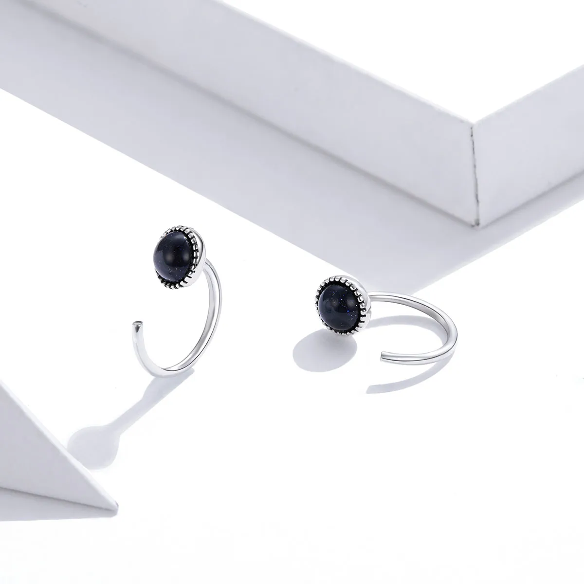 Pandora Style Silver Deep Night Sky Hoop Earrings - SCE950