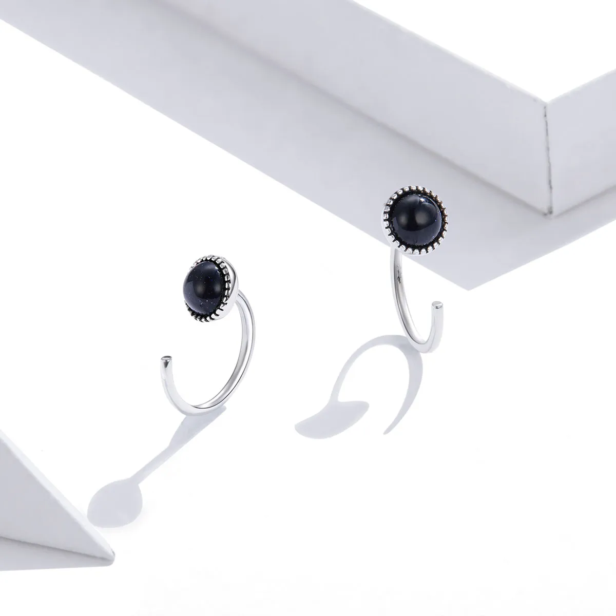 Pandora Style Silver Deep Night Sky Hoop Earrings - SCE950