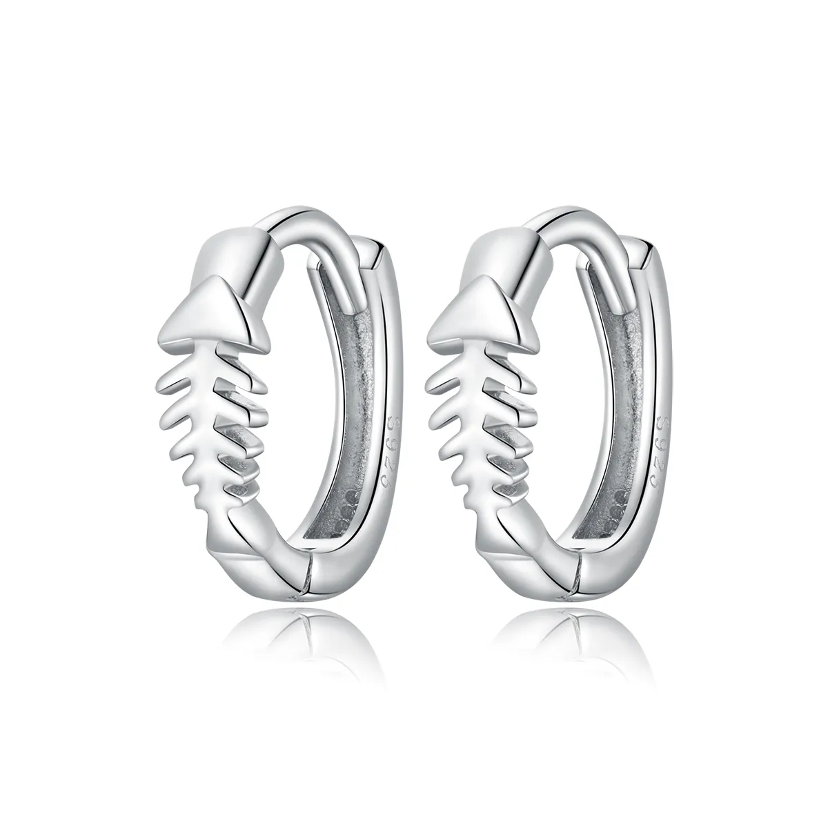 Pandora Style Silver Delicate Fish Bones Hoop Earrings - SCE1108