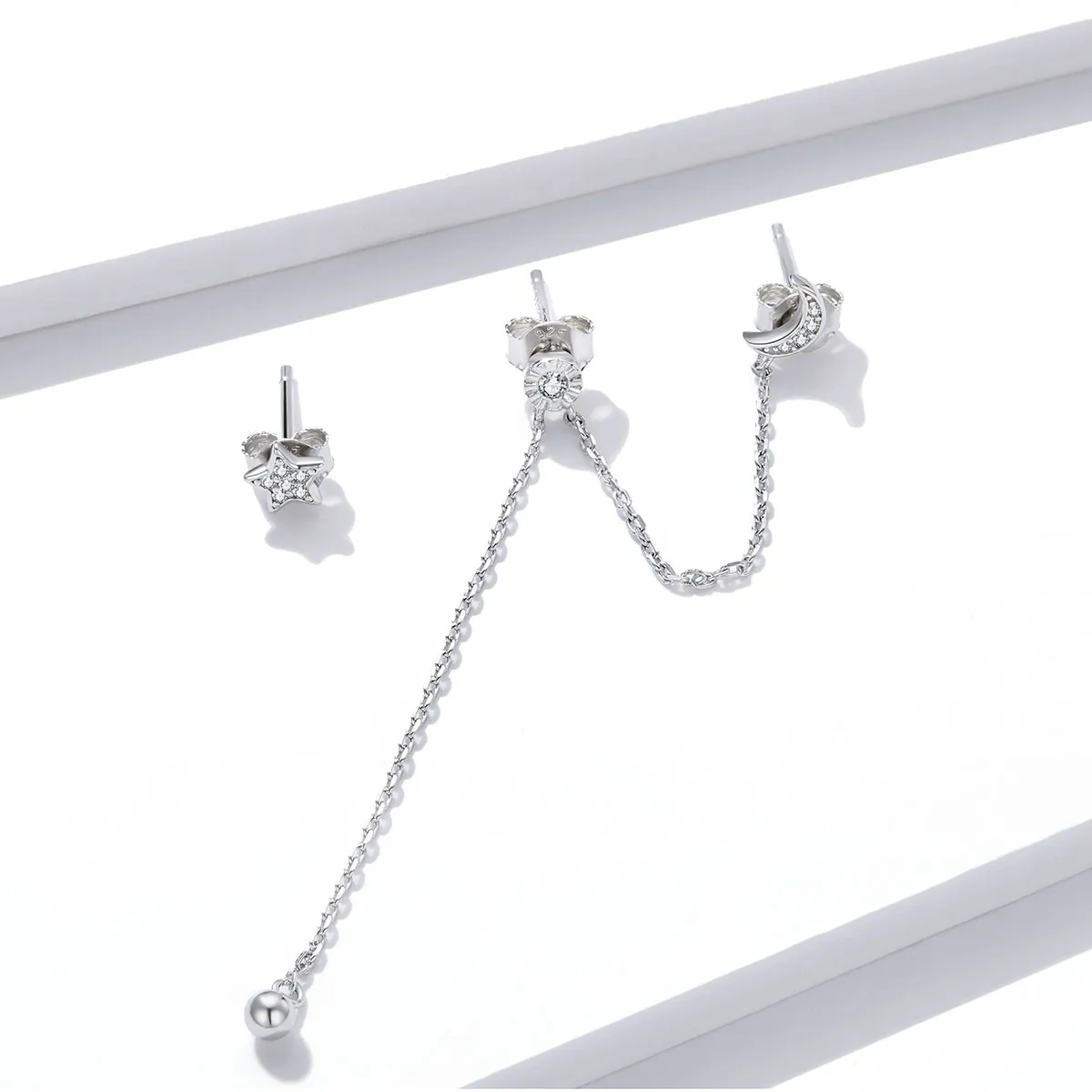 Pandora Style Silver Dreamy Moon & Stars Dangle Earrings - BSE431