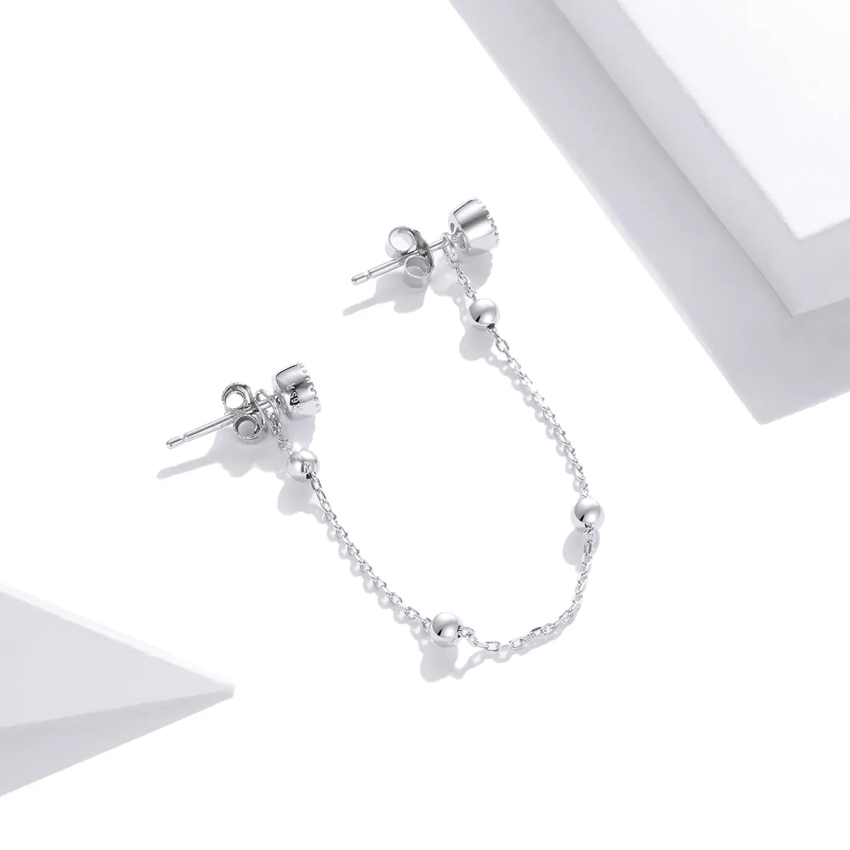 Pandora Style Silver Fashion Beaded Chain Dangle Earrings - SCE1107