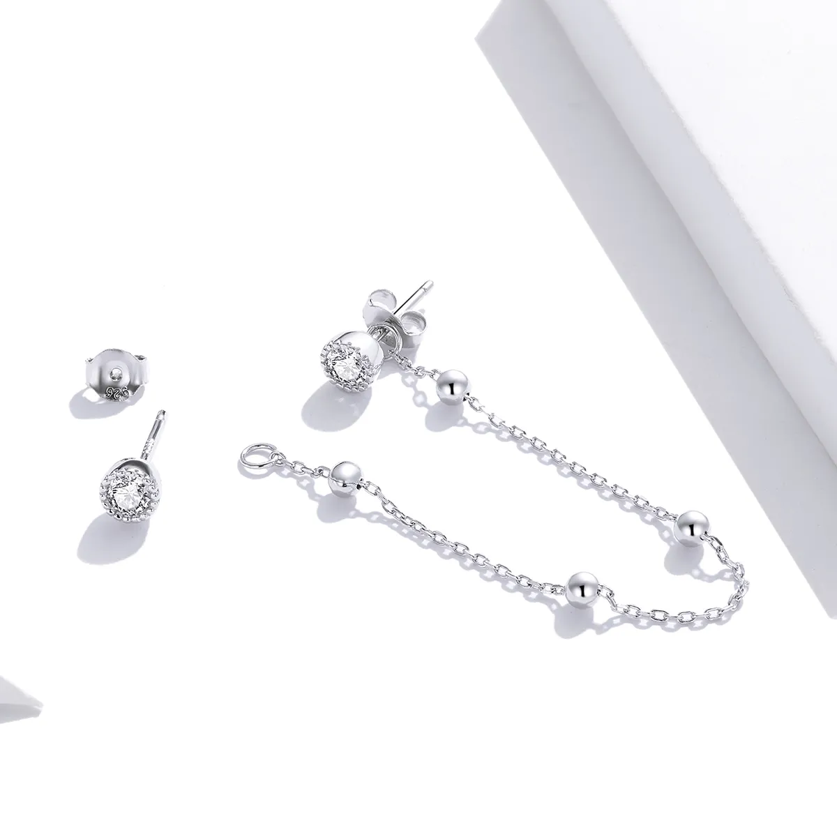 Pandora Style Silver Fashion Beaded Chain Dangle Earrings - SCE1107
