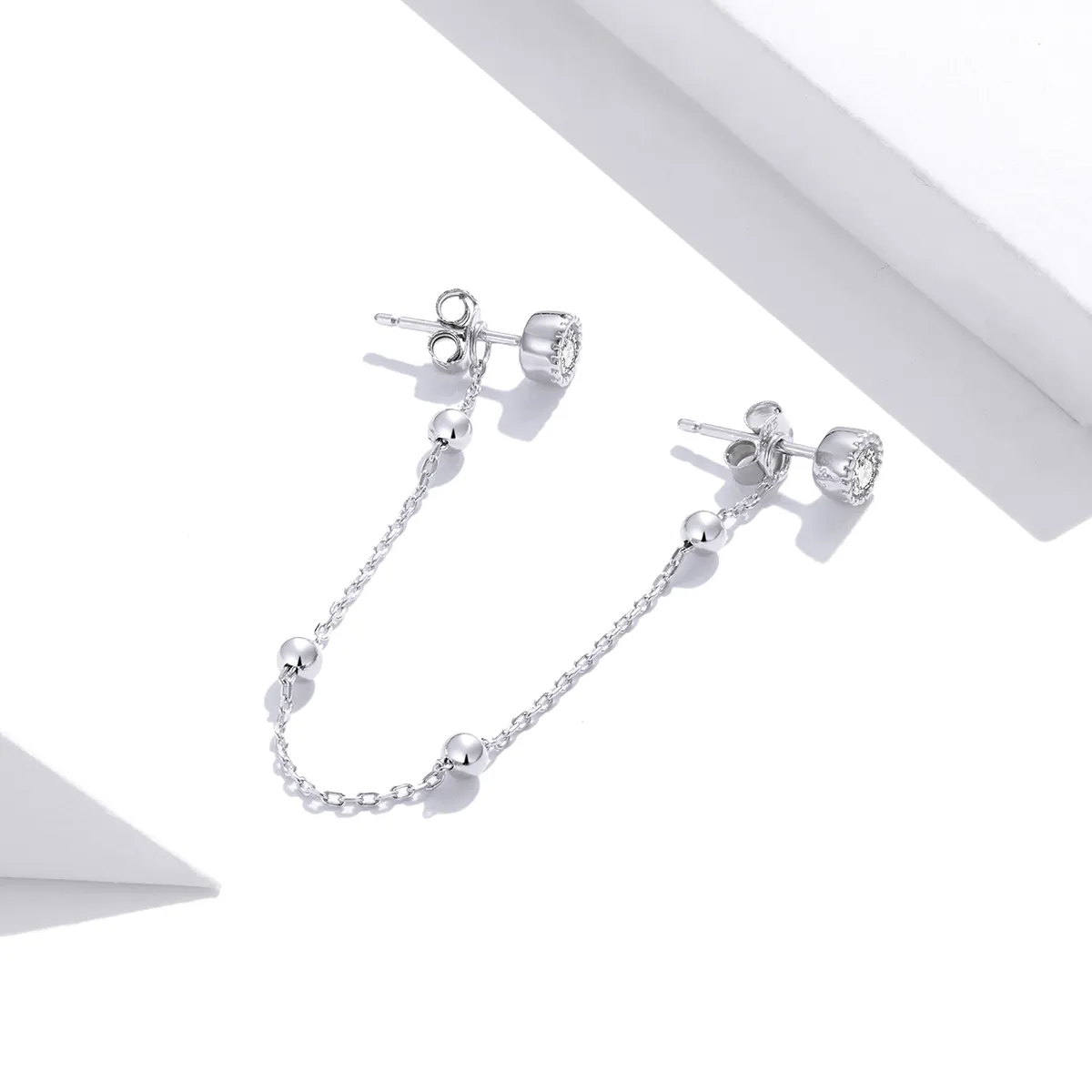 Pandora Style Silver Fashion Beaded Chain Dangle Earrings - SCE1107