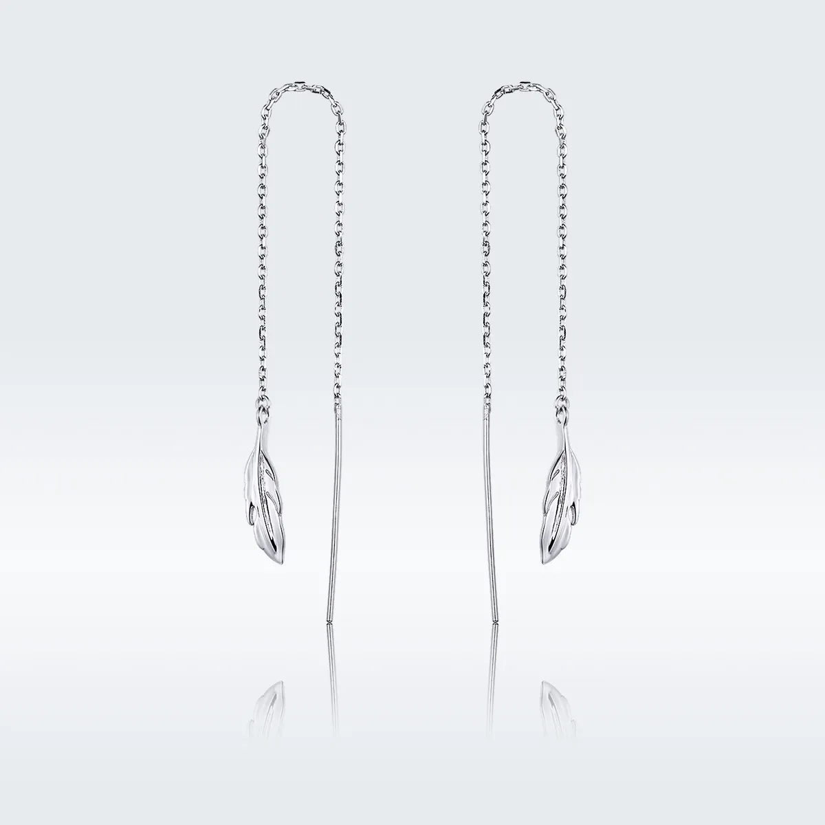 Pandora Style Silver Feather Dangle Earrings - SCE786