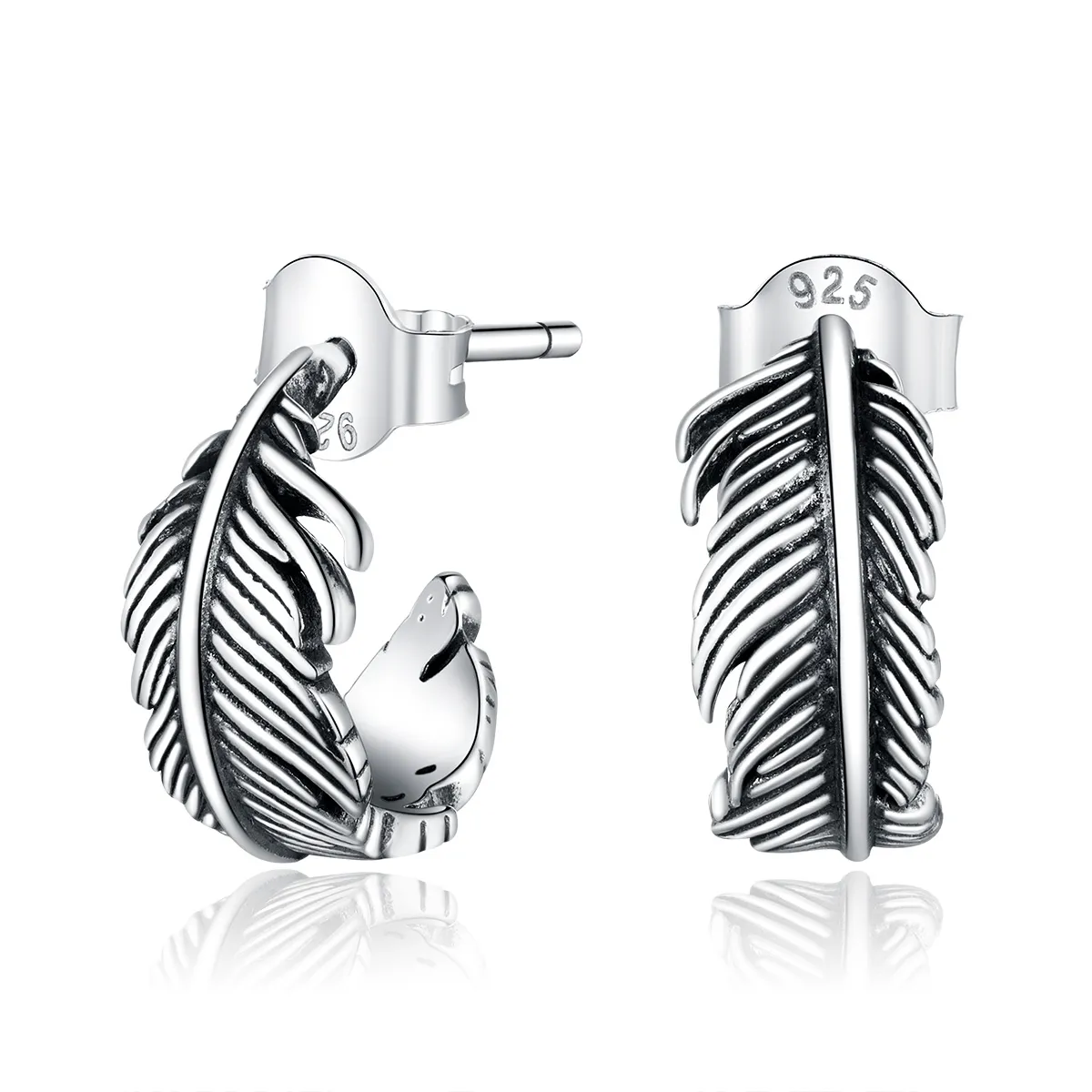 Pandora Style Silver Feather Hoop Earrings - SCE923