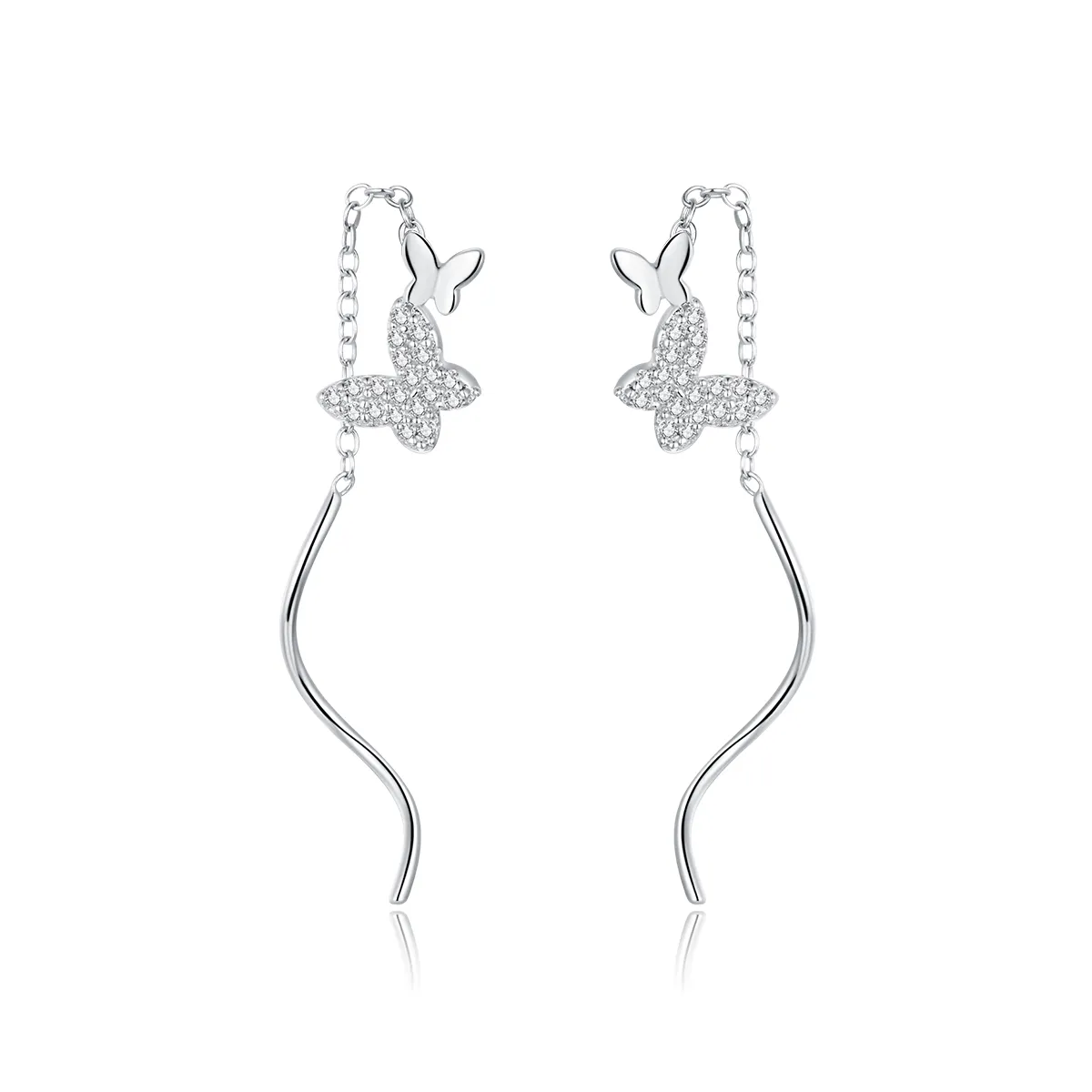 Pandora Style Silver Flying Butterflies Dangle Earrings - BSE436