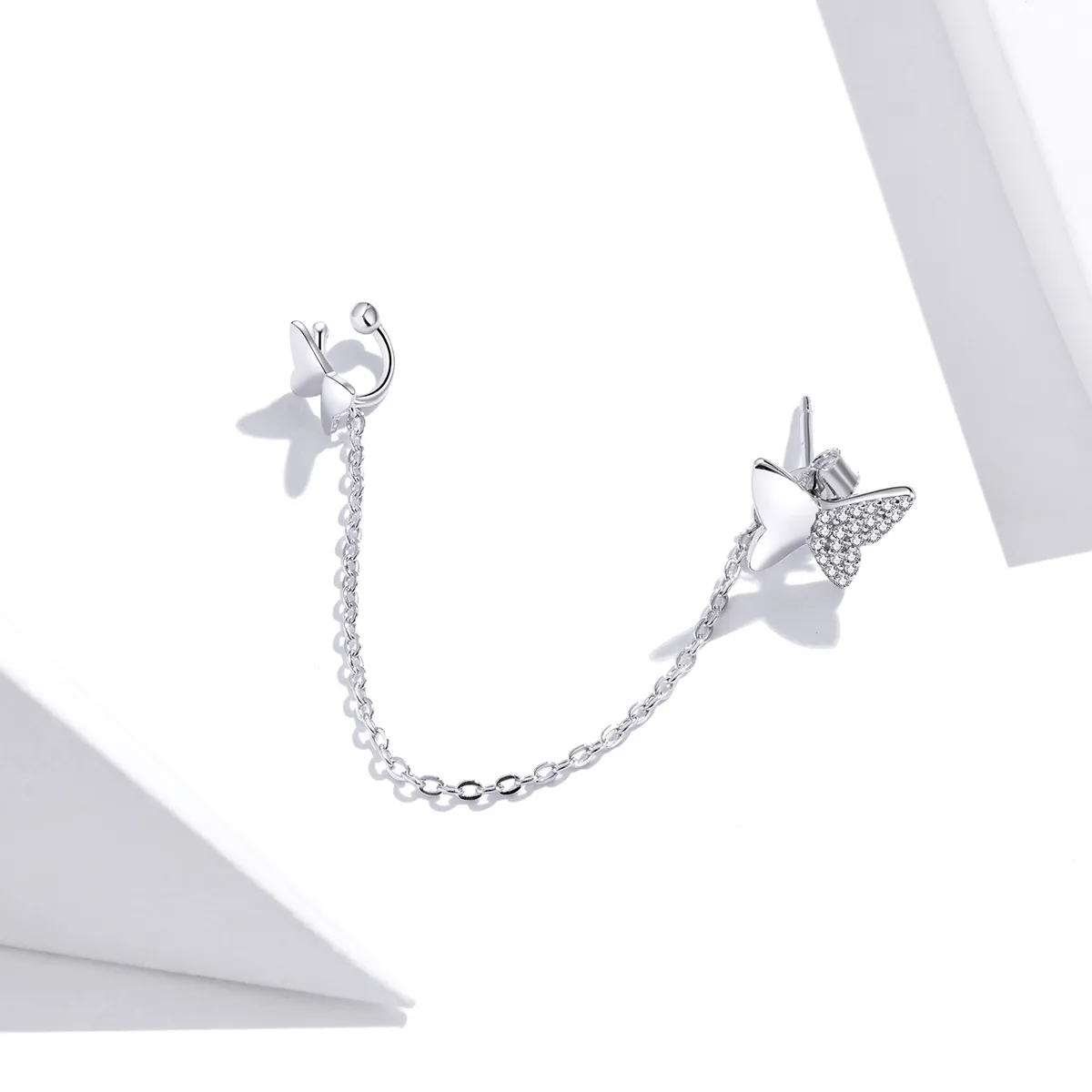 Pandora Style Silver Flying Butterflies Dangle Earrings - SCE913