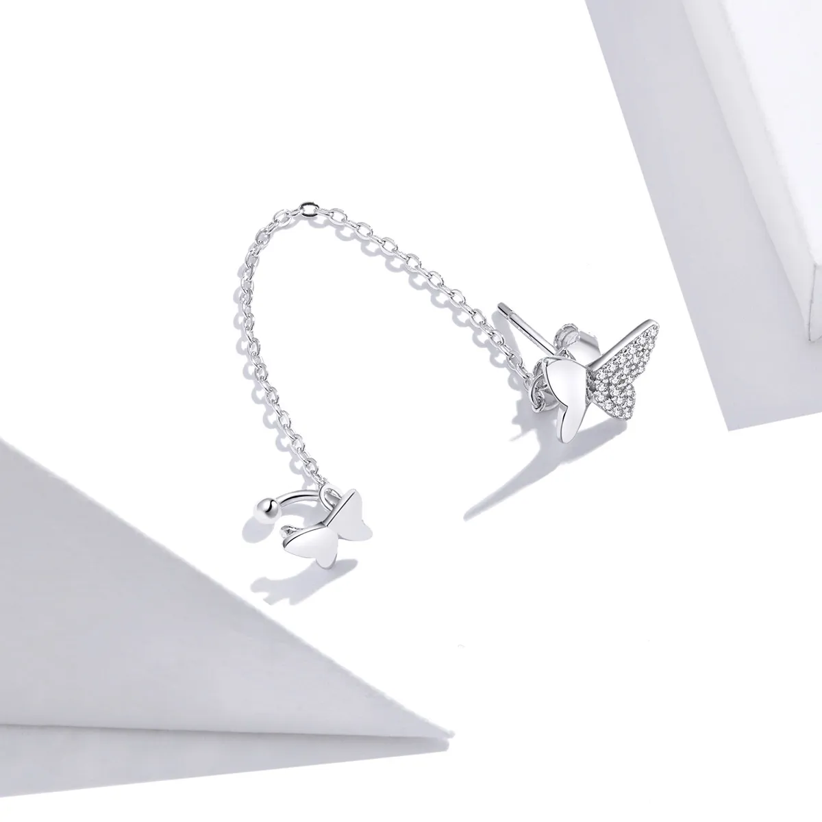 Pandora Style Silver Flying Butterflies Dangle Earrings - SCE913