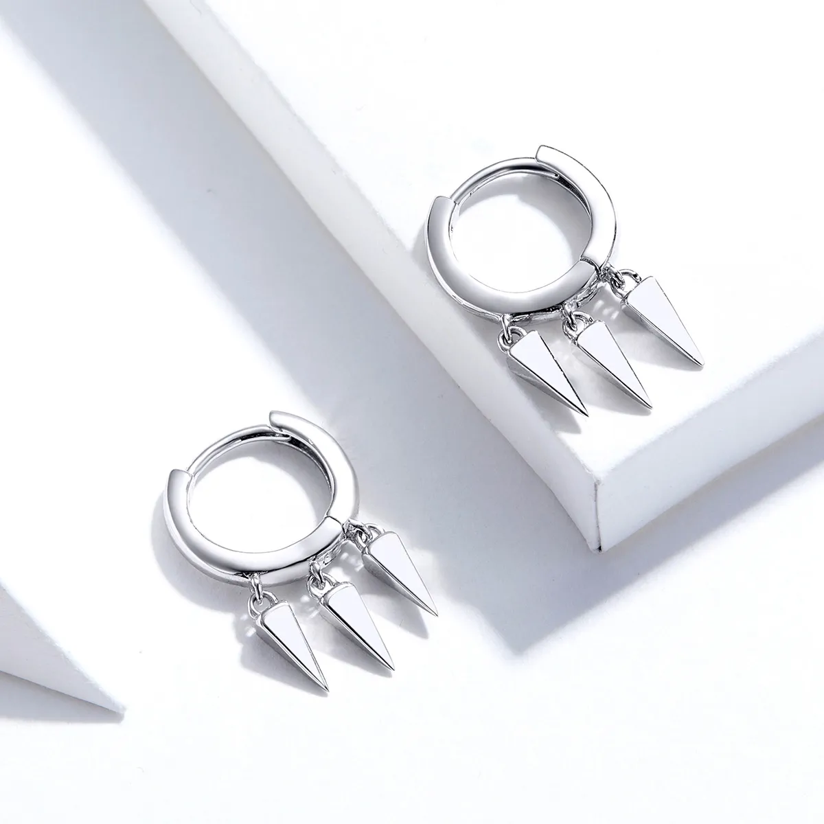 Pandora Style Silver Geometric Dangle Earrings - SCE779