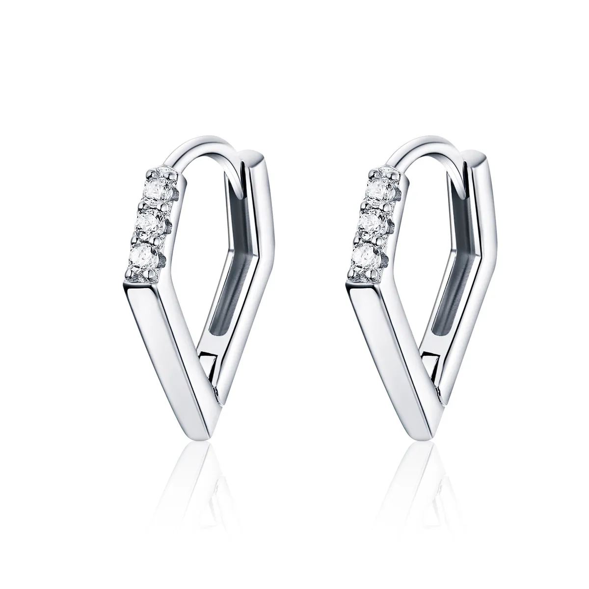 Pandora Style Silver Geometry Hoop Earrings - BSE162