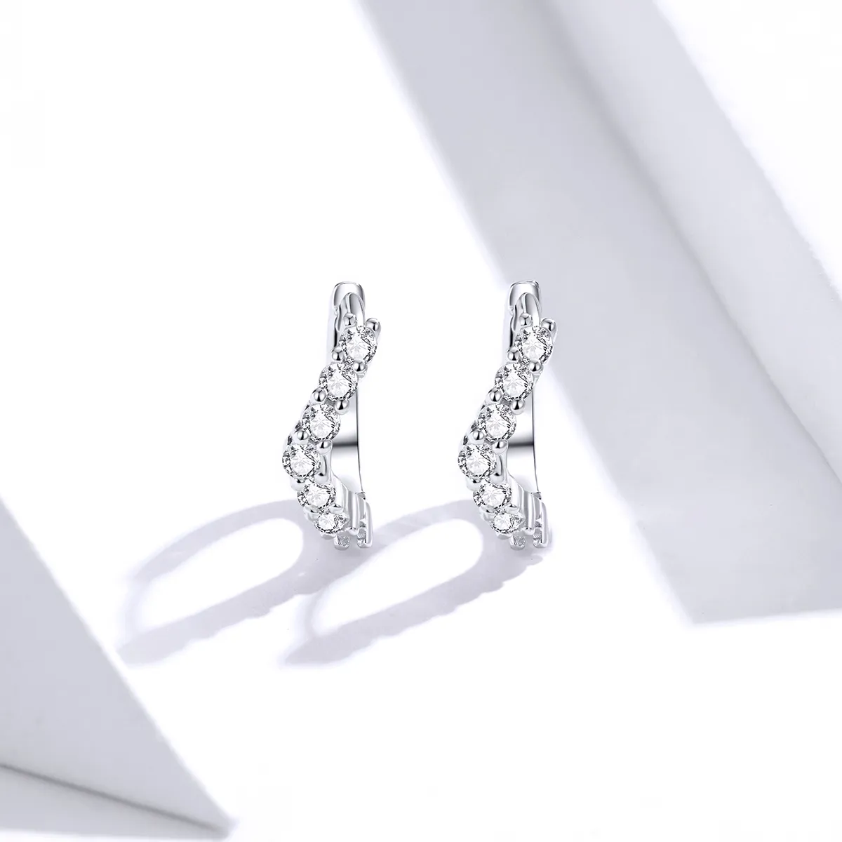 Pandora Style Silver Geometry Hoop Earrings - SCE844