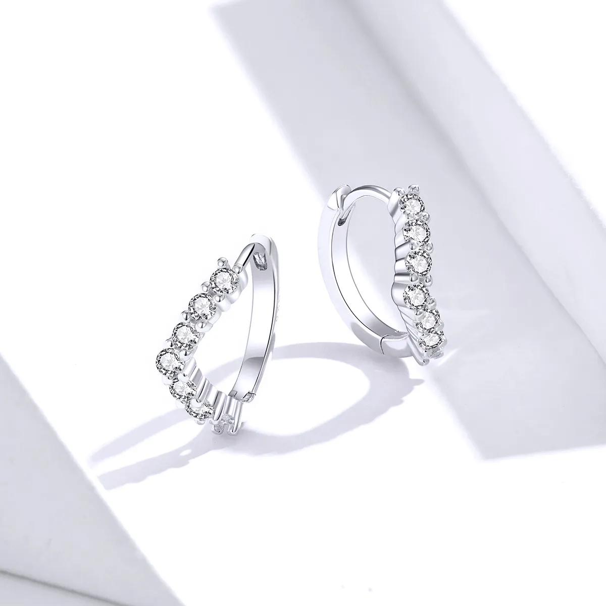 Pandora Style Silver Geometry Hoop Earrings - SCE844