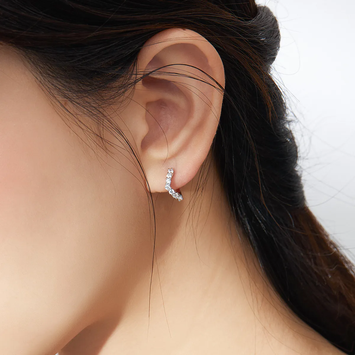 Pandora Style Silver Geometry Hoop Earrings - SCE844