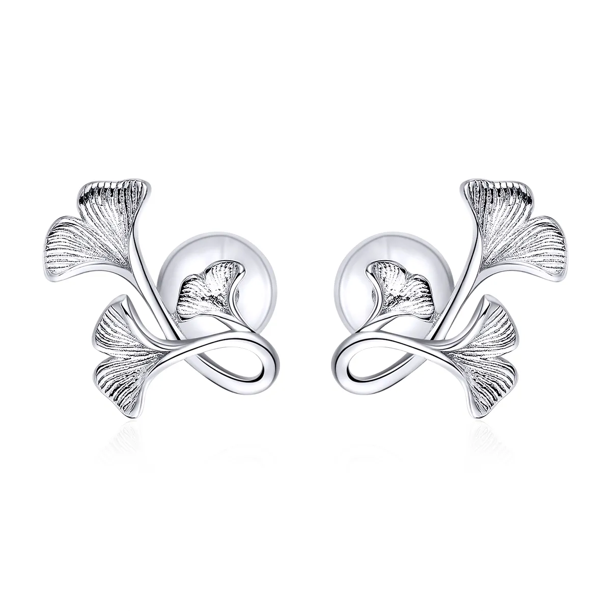 Pandora Style Silver Ginkgo Leaf Stud Earrings - BSE328