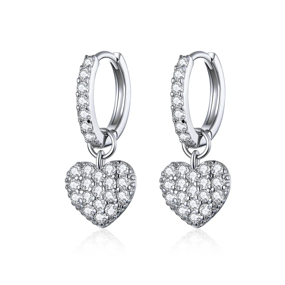 Pandora Style Silver Heart Shape Dangle Earrings - SCE821