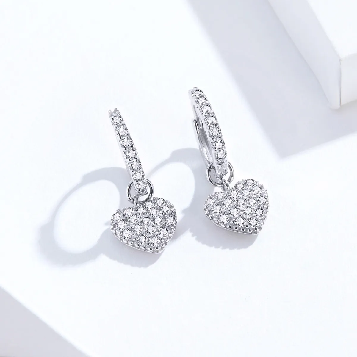 Pandora Style Silver Heart Shape Dangle Earrings - SCE821