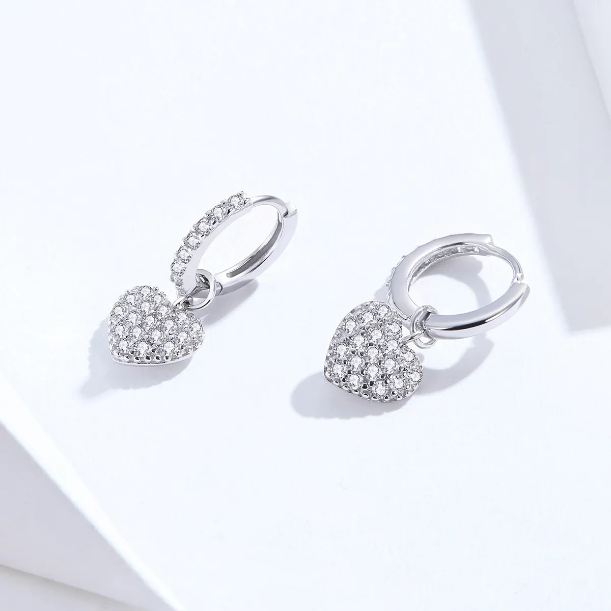 Pandora Style Silver Heart Shape Dangle Earrings - SCE821