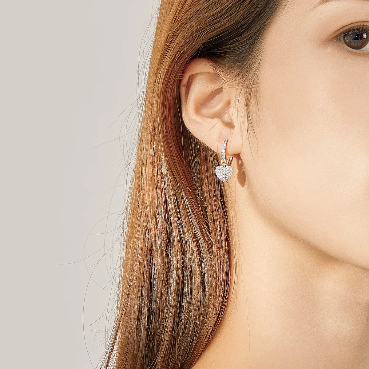 Pandora Style Silver Heart Shape Dangle Earrings - SCE821