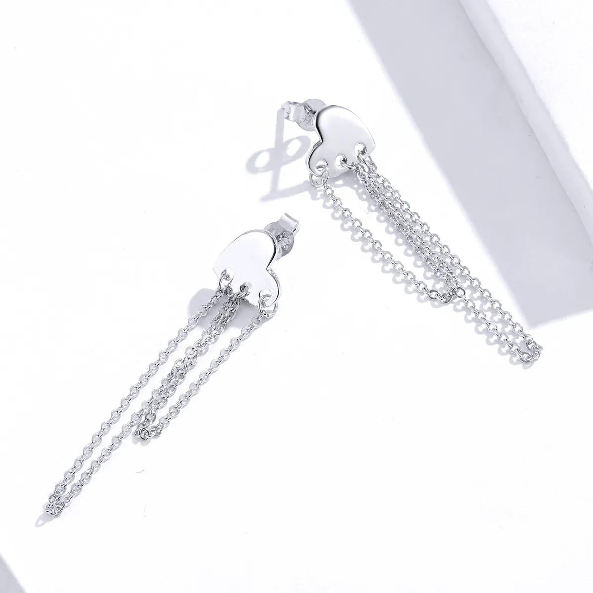 Pandora Style Silver Heart Tassels Dangle Earrings - SCE867