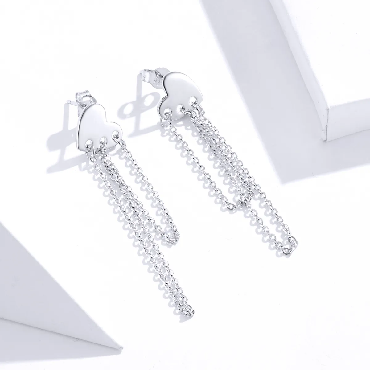 Pandora Style Silver Heart Tassels Dangle Earrings - SCE867