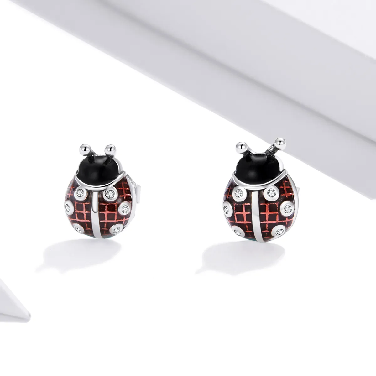 Pandora Style Silver Ladybug Stud Earrings - SCE972