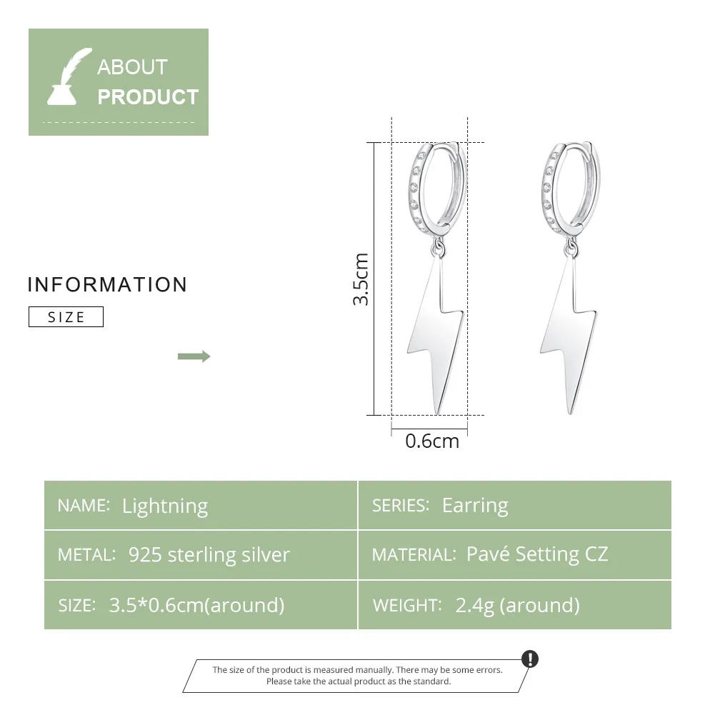 Pandora Style Silver Lightning Bolt Dangle Earrings - BSE221