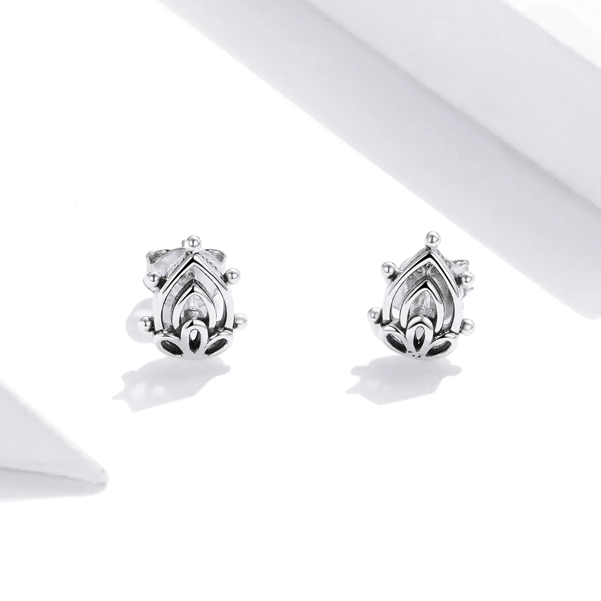 Pandora Style Silver Lotus Bud Stud Earrings - SCE989