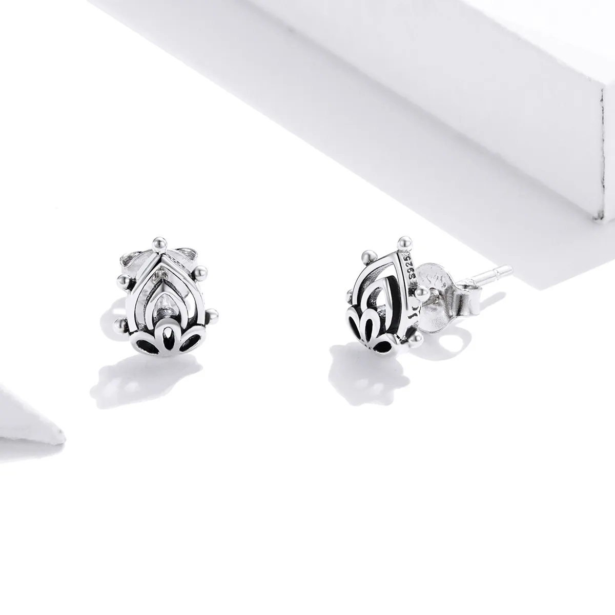 Pandora Style Silver Lotus Bud Stud Earrings - SCE989