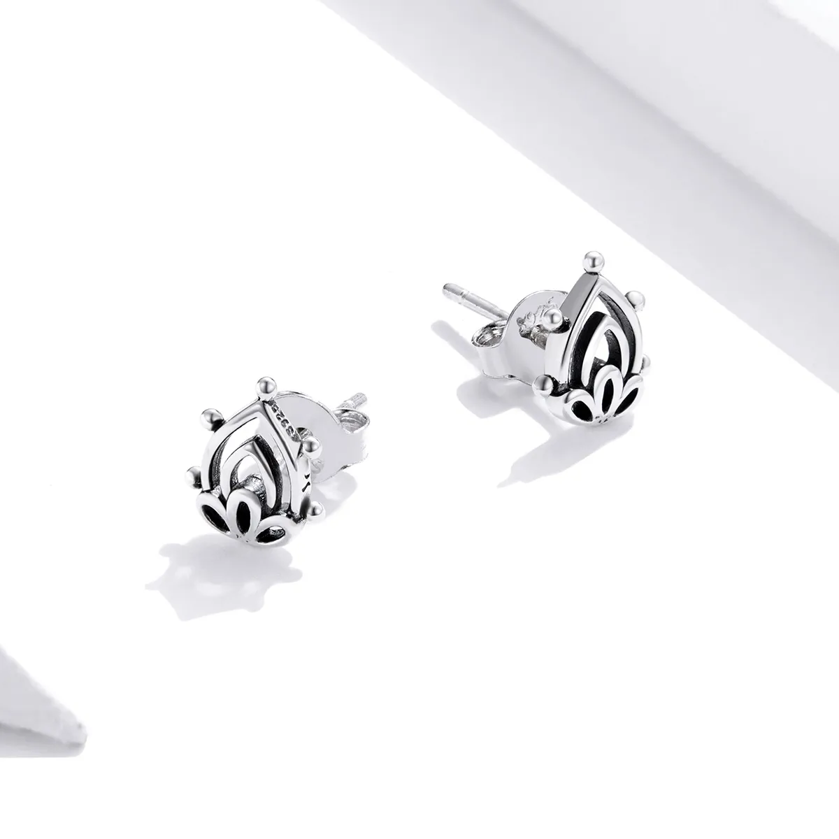 Pandora Style Silver Lotus Bud Stud Earrings - SCE989