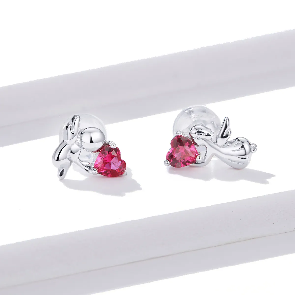 Pandora Style Silver Love Angel Stud Earrings - BSE367