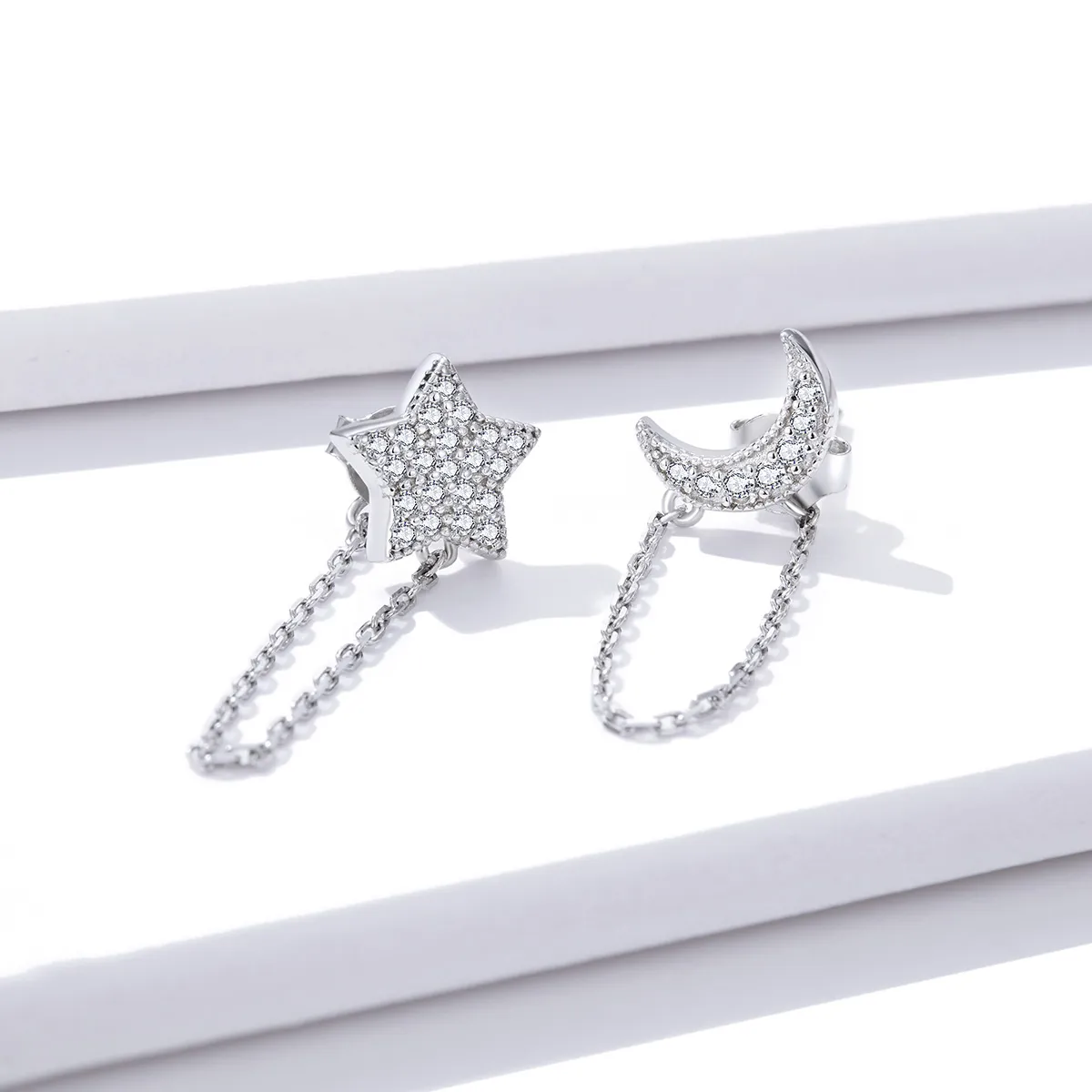 Pandora Style Silver Midnight Moon And Star Dangle Earrings - BSE385