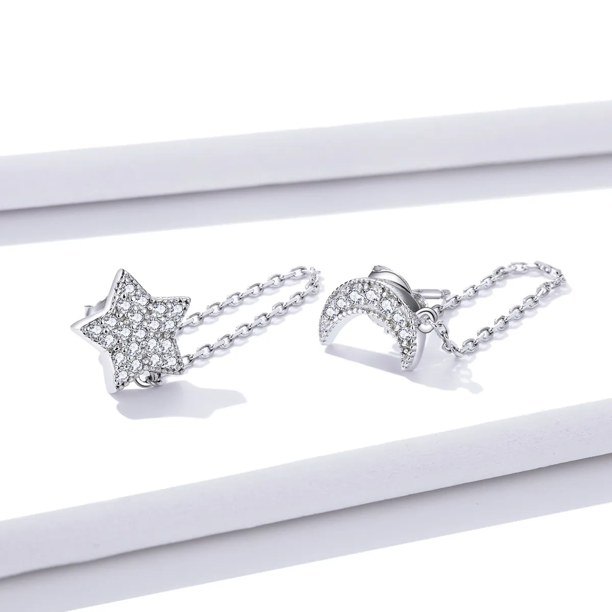 Pandora Style Silver Midnight Moon And Star Dangle Earrings - BSE385