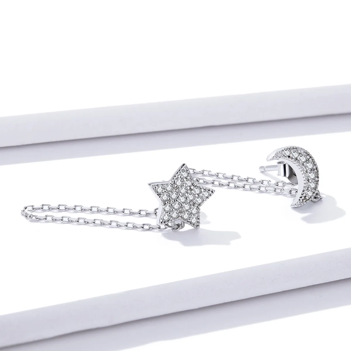 Pandora Style Silver Midnight Moon And Star Dangle Earrings - BSE385