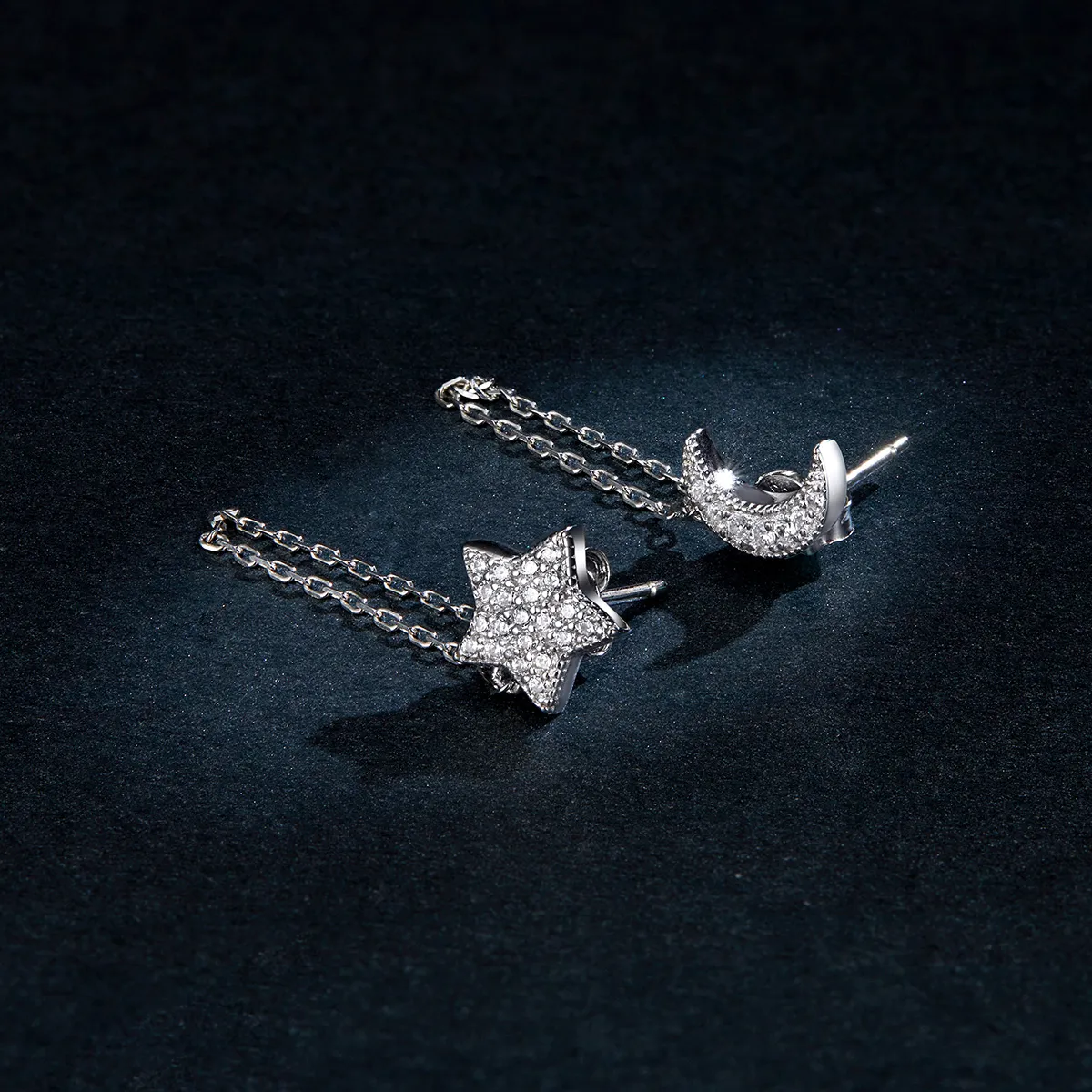 Pandora Style Silver Midnight Moon And Star Dangle Earrings - BSE385