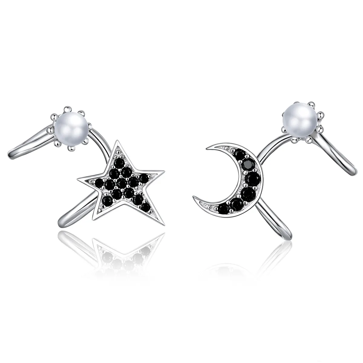 Pandora Style Silver Moon And Star Stud Earrings - BSE387