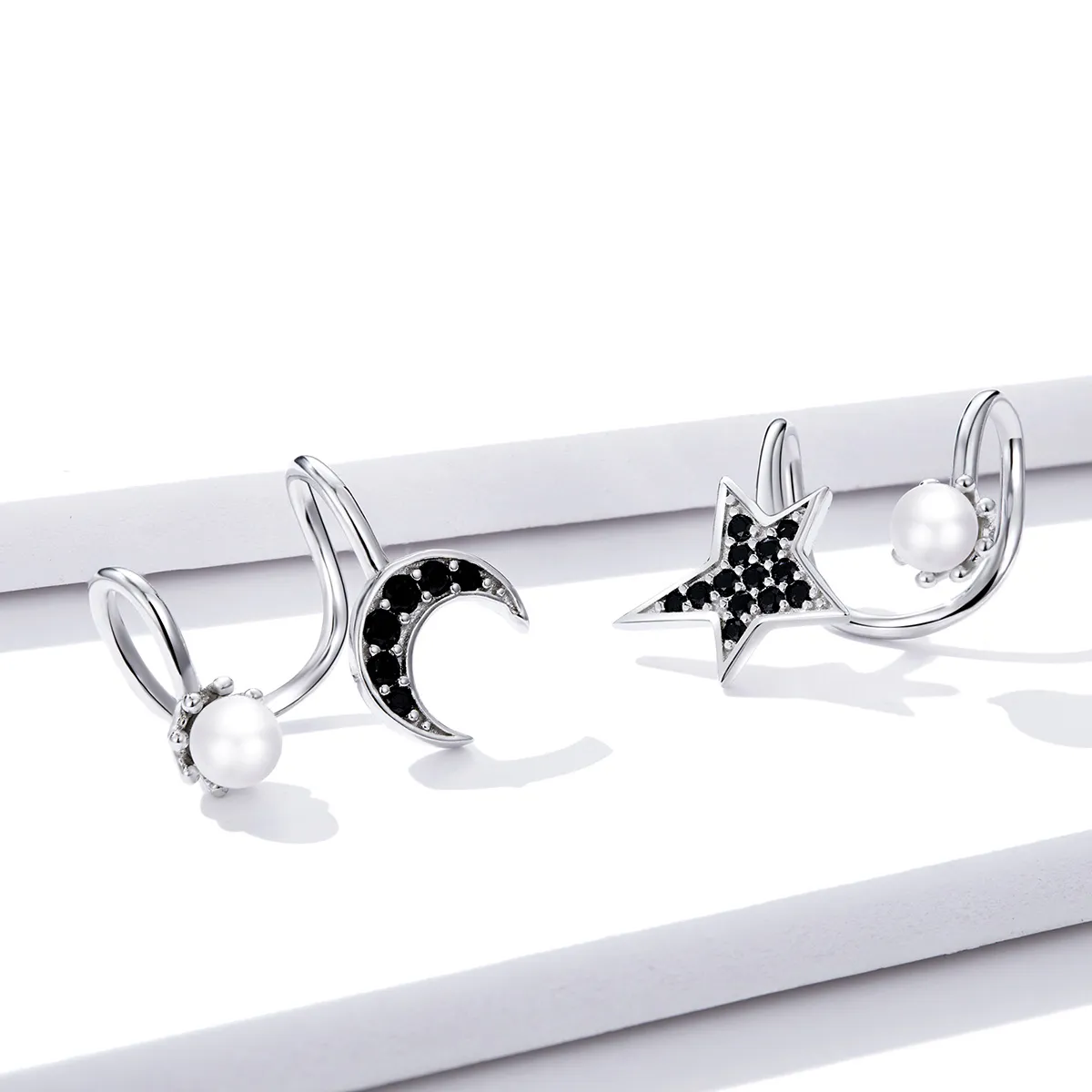 Pandora Style Silver Moon And Star Stud Earrings - BSE387