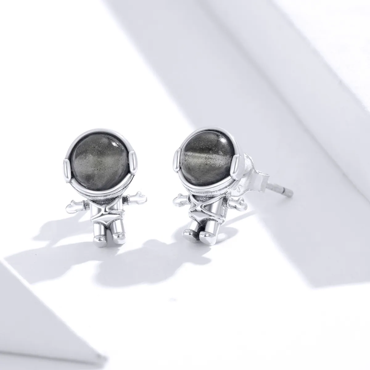 Pandora Style Silver Moonstone Astronaut Stud Earrings - SCE871