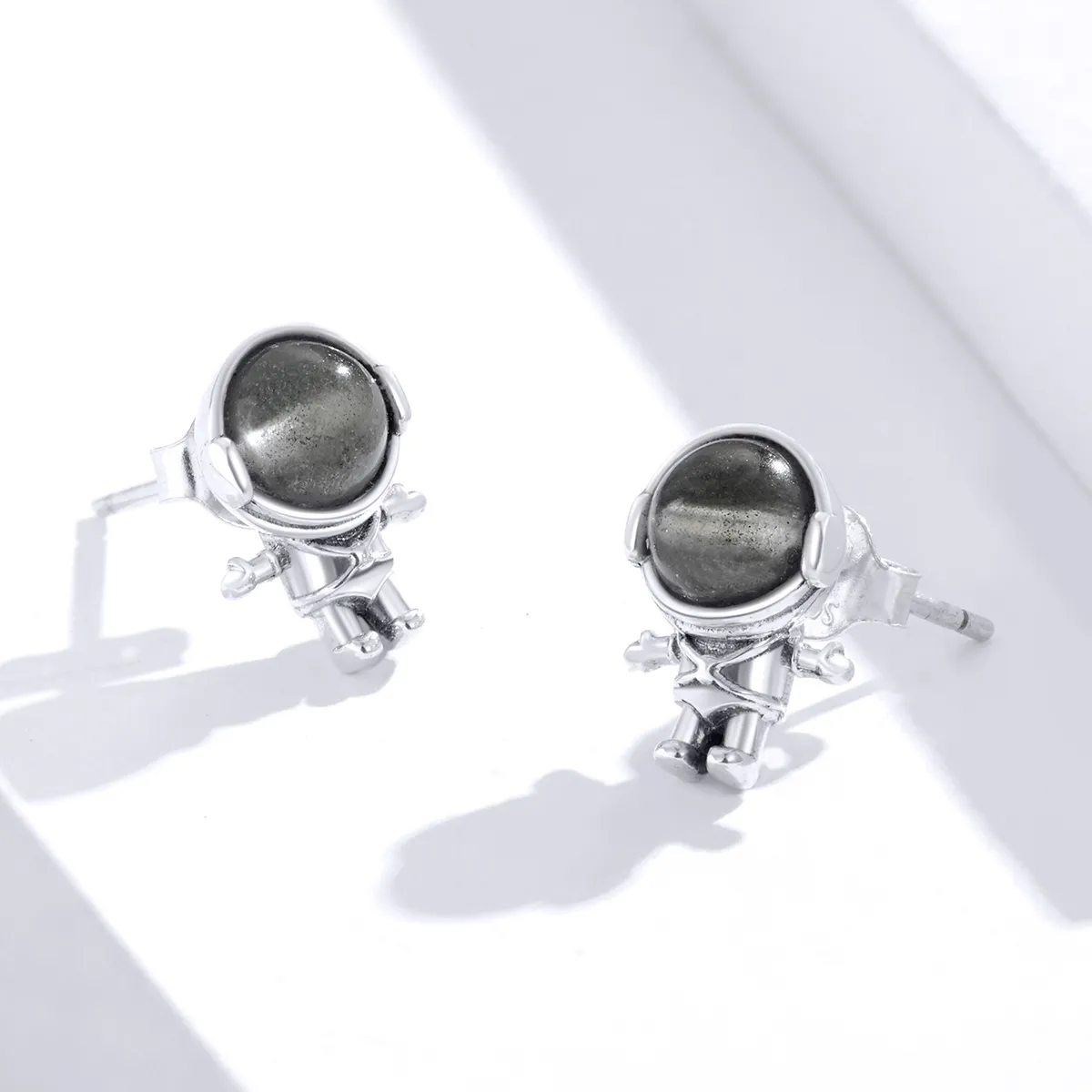 Pandora Style Silver Moonstone Astronaut Stud Earrings - SCE871